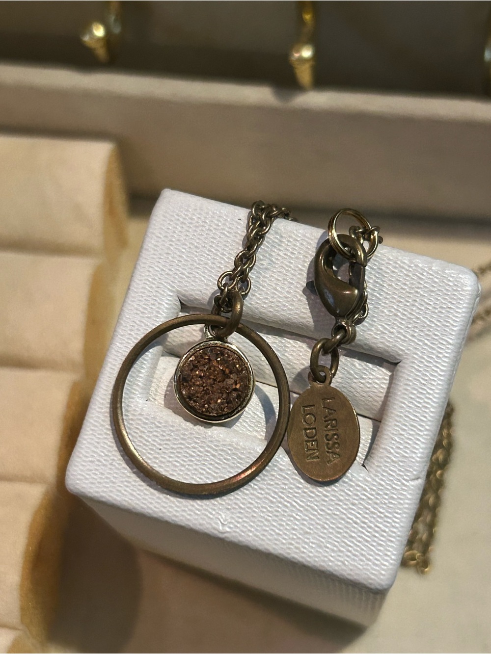 Larissa Loden gold druzy circle pendant boho necklace